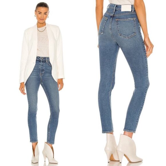 NWT GRLFRND Piper Jean Super High Rise Stretch Slim Crop Distress 28 MSRP $200 - Picture 1 of 9